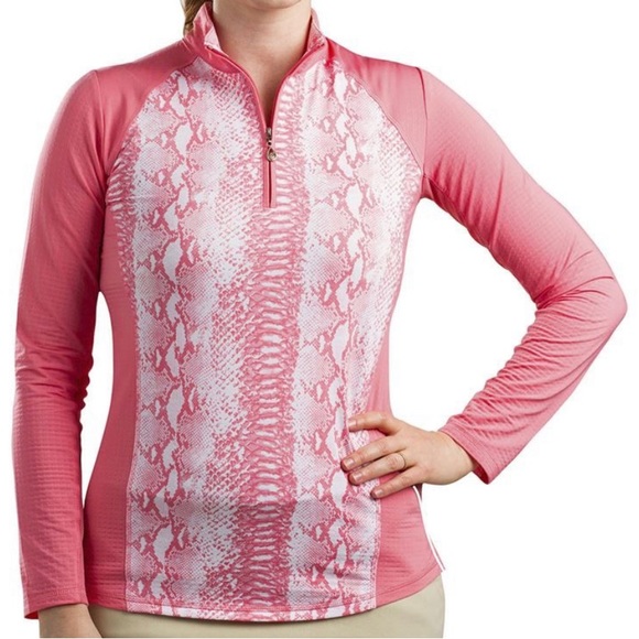 NWT SanSoleil UPF 50 Golf Pink Long sleeve top Snakeskin Print size S - Picture 1 of 9